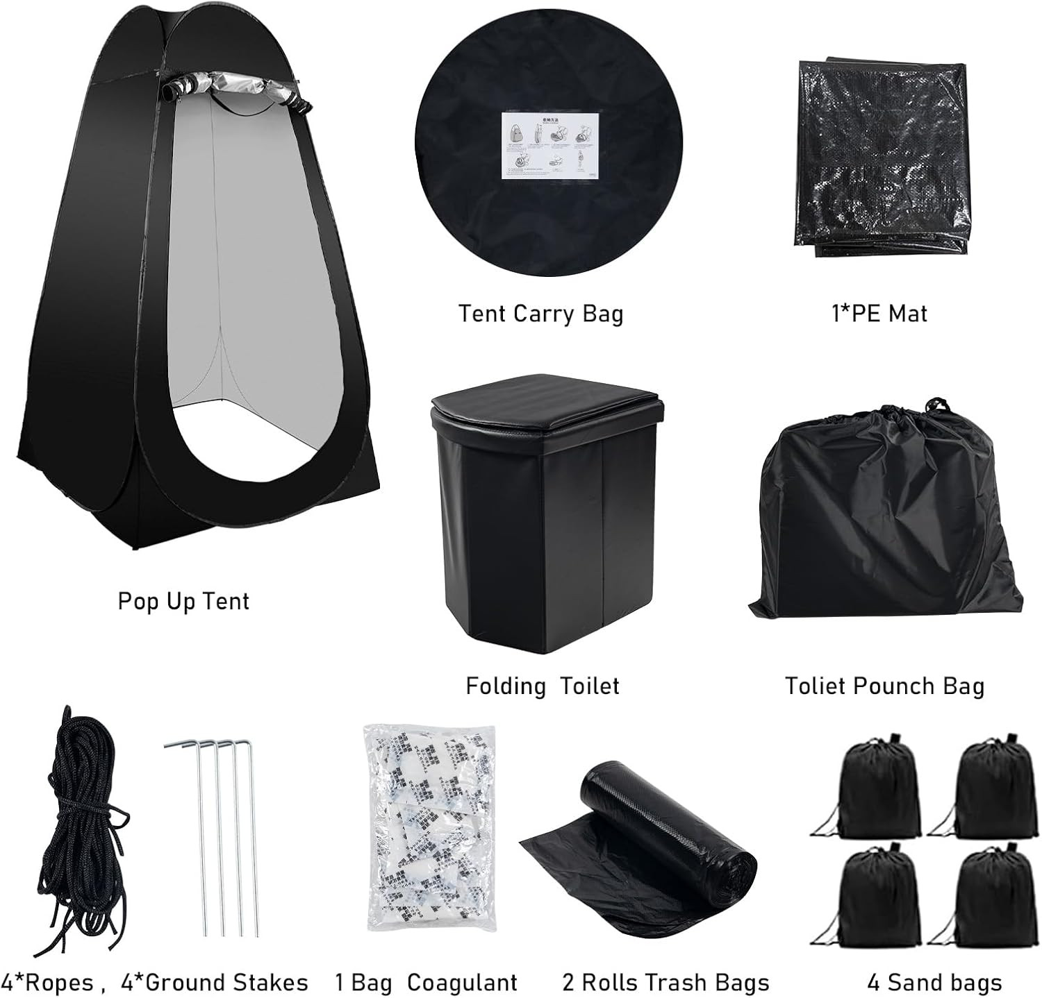 Portable Camping Toilet Kit for Adults, Pop up Privacy Tent, X Large Folding Toi