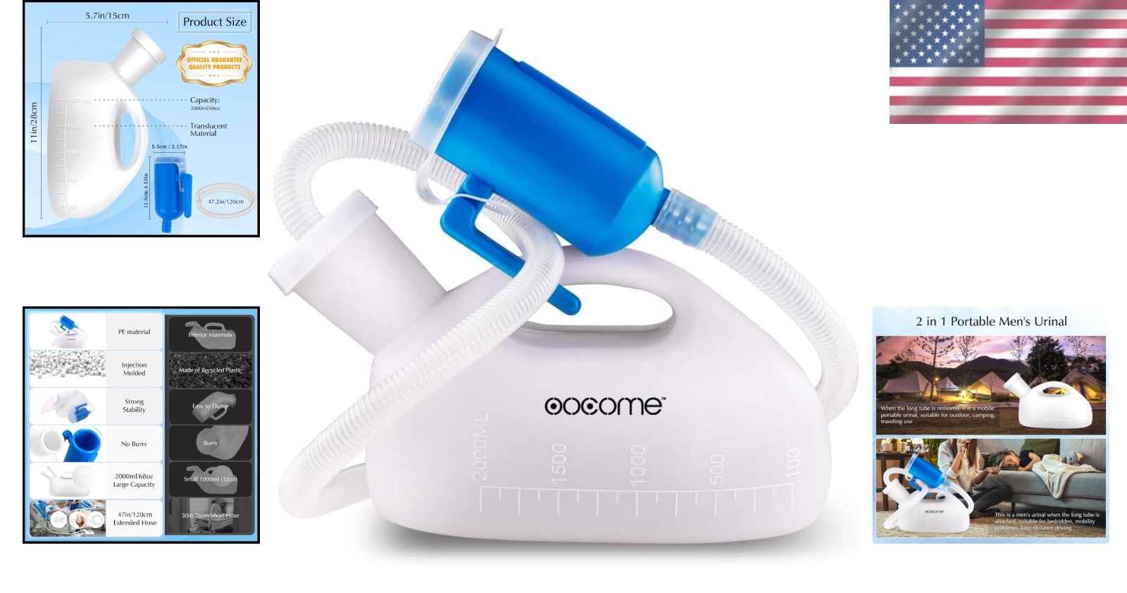 Travel-Friendly Male Pee Bottle: Leak-Proof, Anti-Odor with 2000ml Capacity