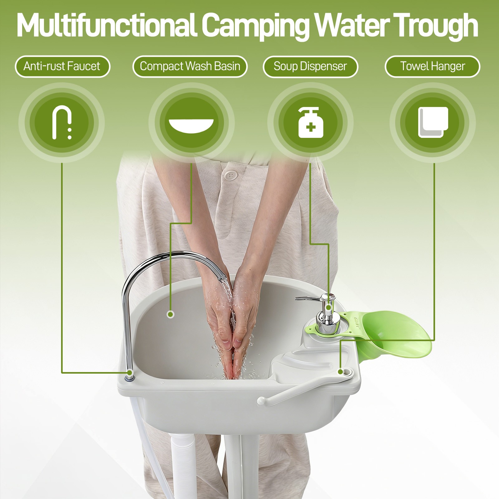 Portable Camping Sink RV Barber Kitchen Indoor Hygiene Wash Sink Basin Faucet