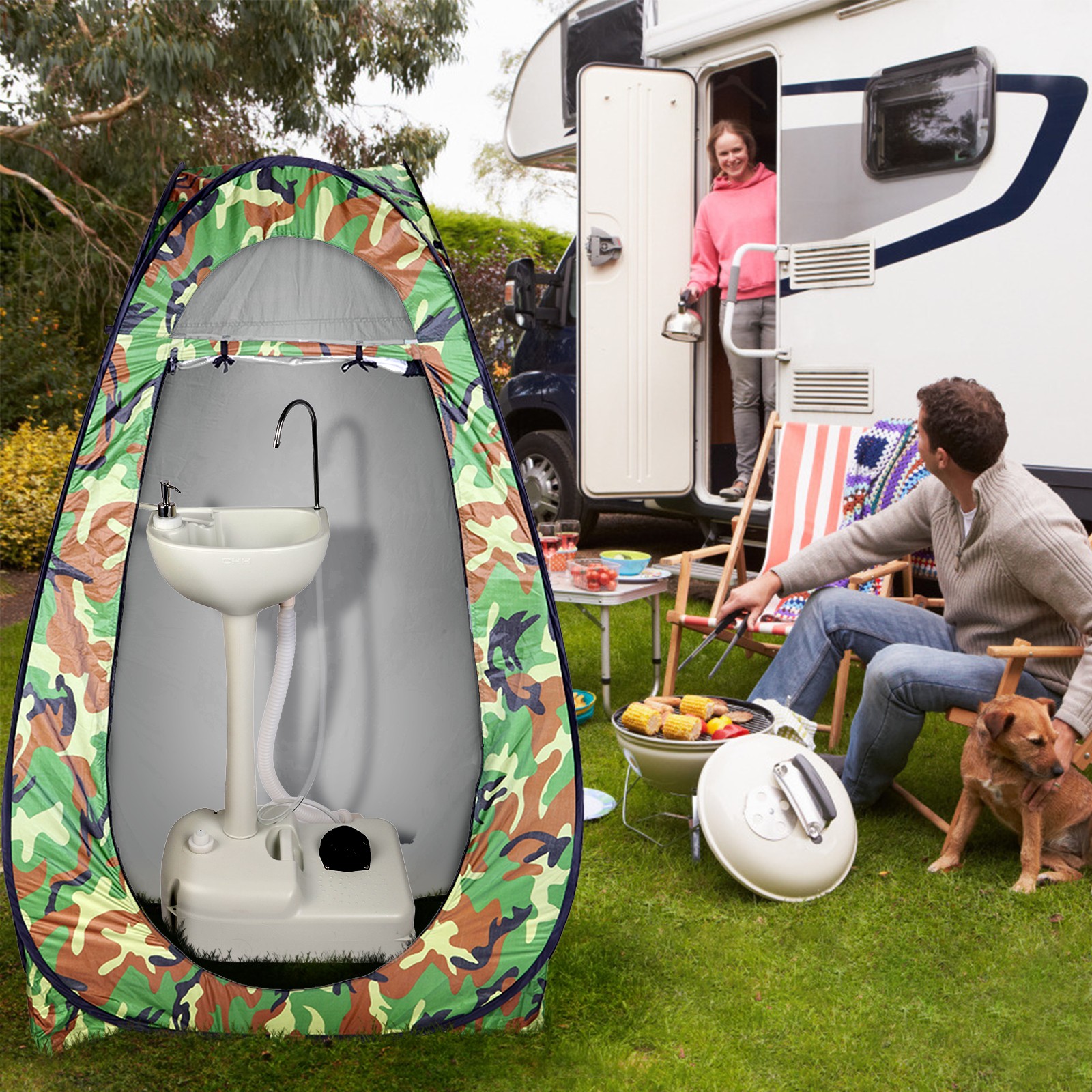 Portable Camping Sink RV Barber Kitchen Indoor Hygiene Wash Sink Basin Faucet
