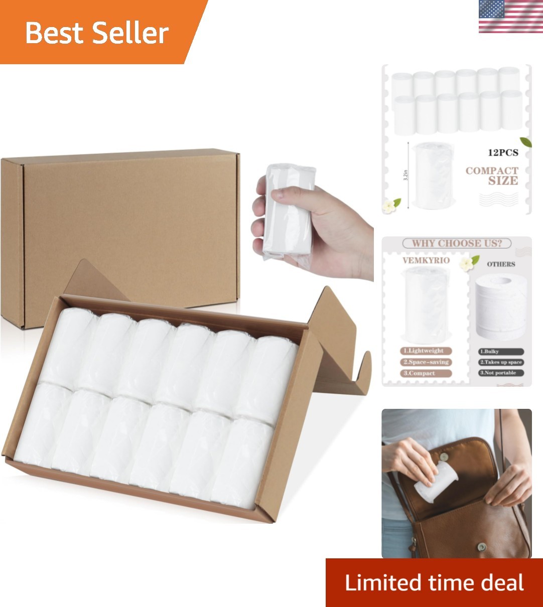 12 Packs Packable Camp Toilet Tissue Soft Travel Toilet Paper – Coreless Trav…