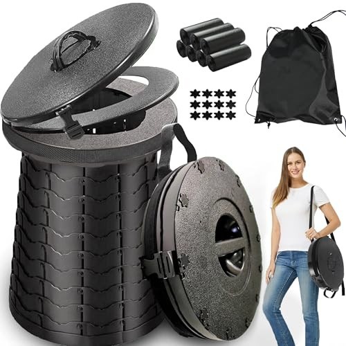 XXL Portable Camping Toilet – 880lbs Capacity, Adjustable 19.7″ Height, Collapsi