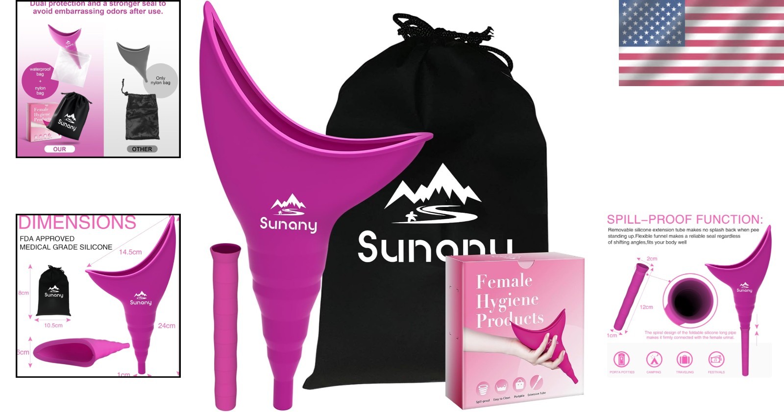 Fuchsia Female Urinal – Reusable Silicone Pee Funnel for Comfortable Outdoor Use