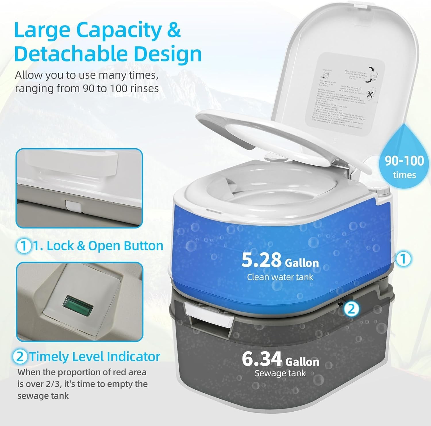 YITAHOME Portable Toilet 6.34 Gallon Camping Porta Potty