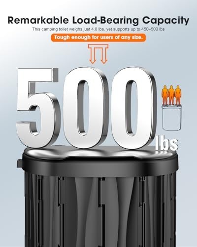 Upgraded 15” XL Portable Toilet for Camping, RV, Hiking, Emergencies – 500 LBS
