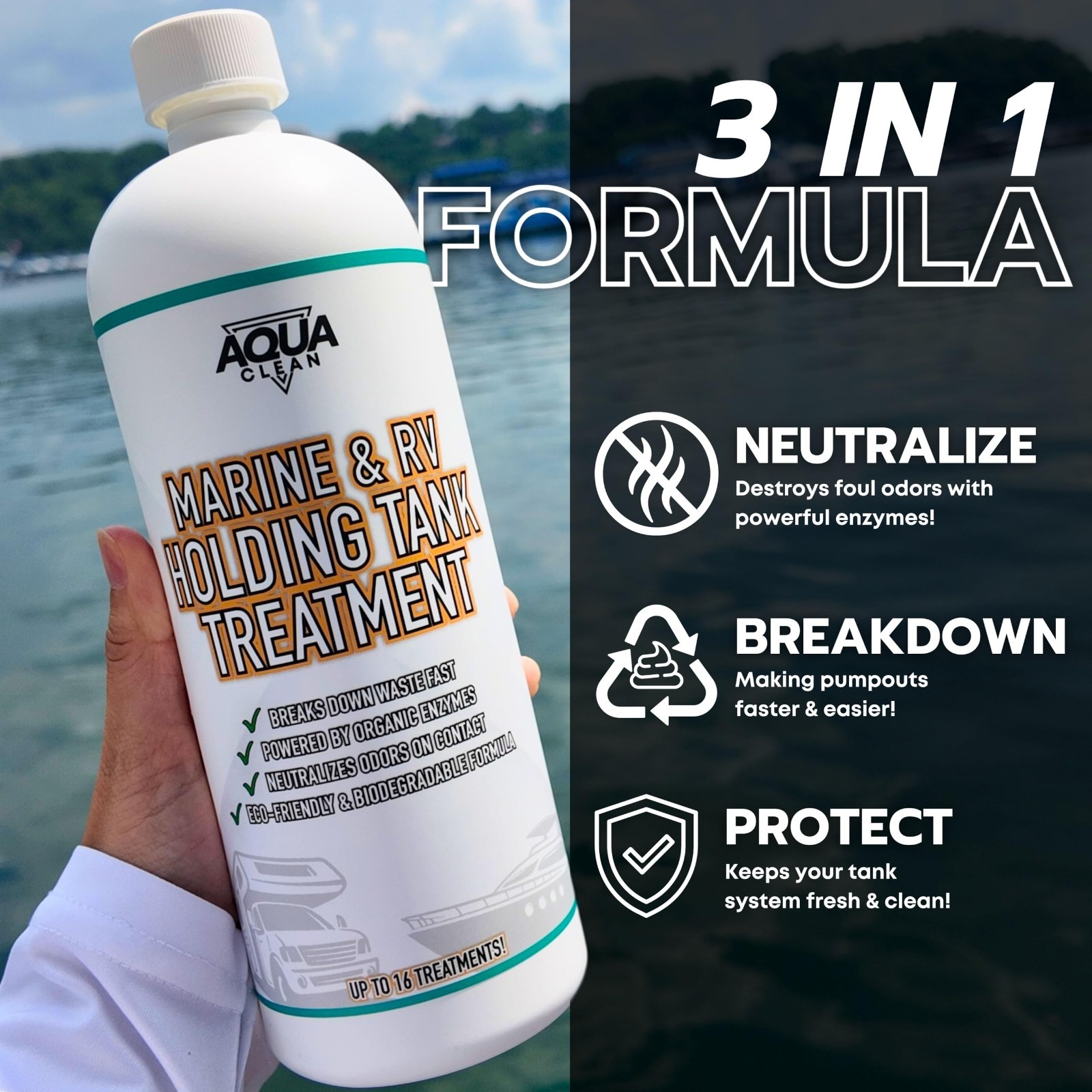 Enzyme Holding Tank Treatment & Deodorizer for RV, Marine & Portable Toilets – 3