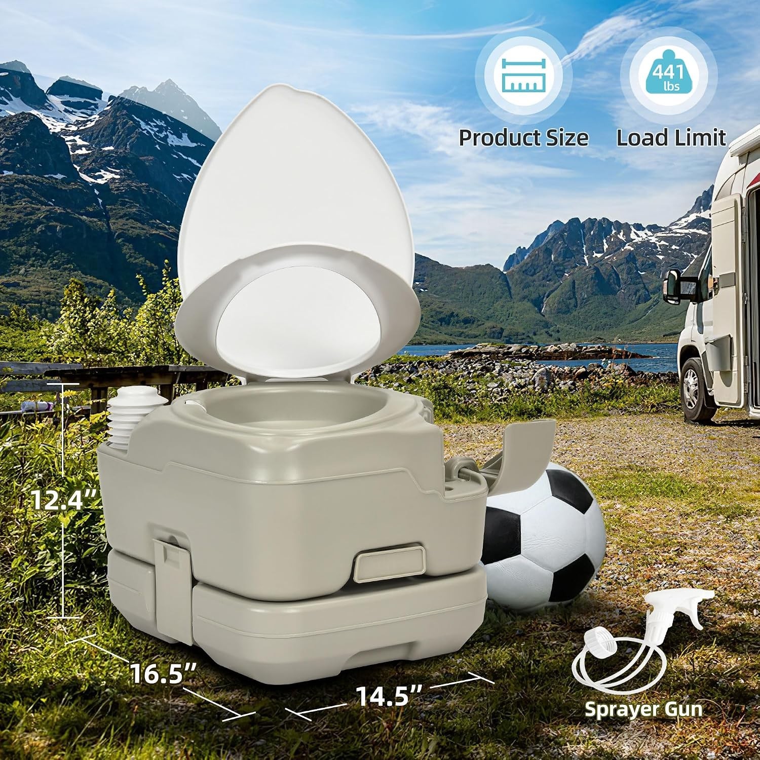 2.6 Gal Portable Toilet for Camping, RV Toilet with Diagonal Elongated Bowl S…