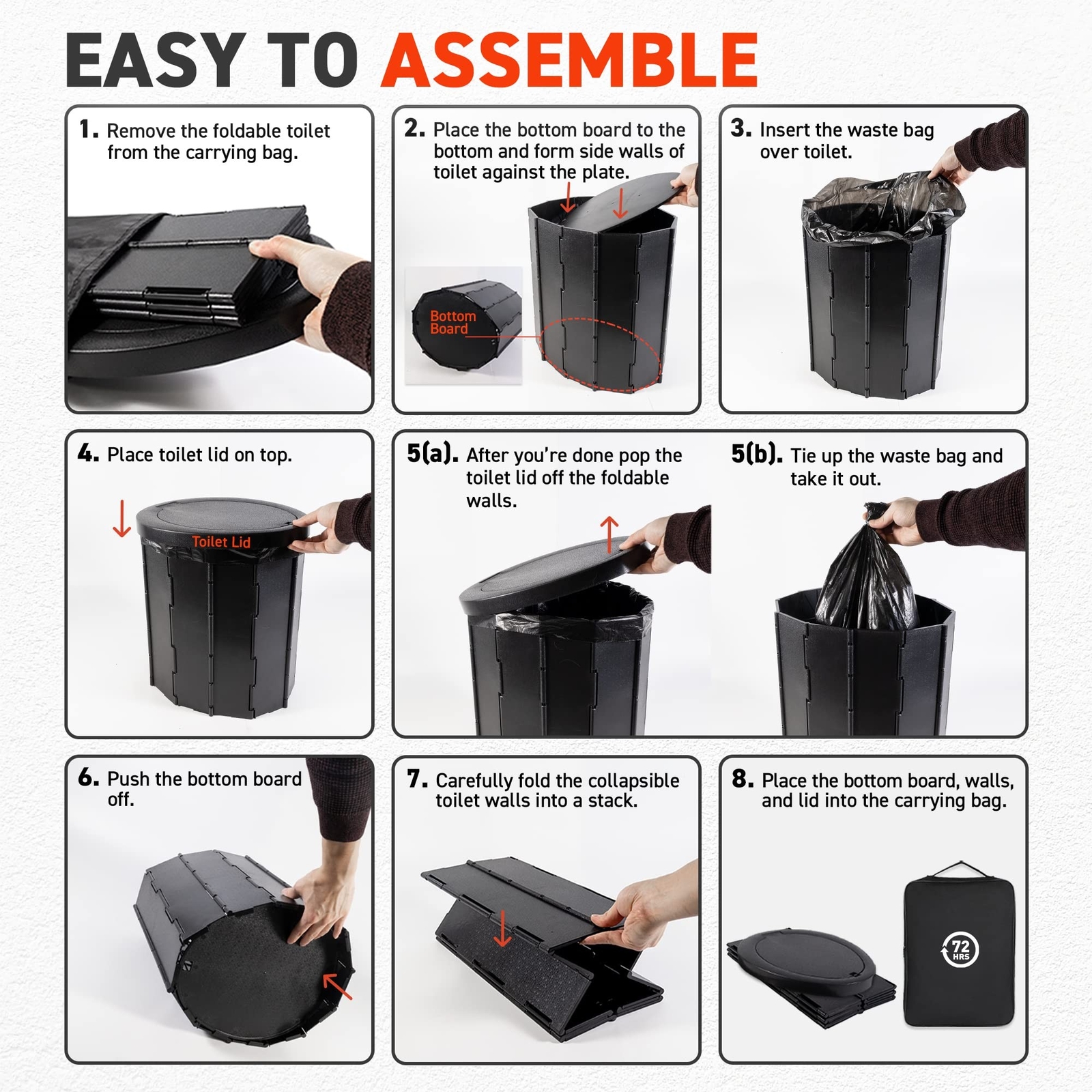72 HRS Portable Collapsible Toilet for Camping, 15.8″ Extra Large Camping Toi…
