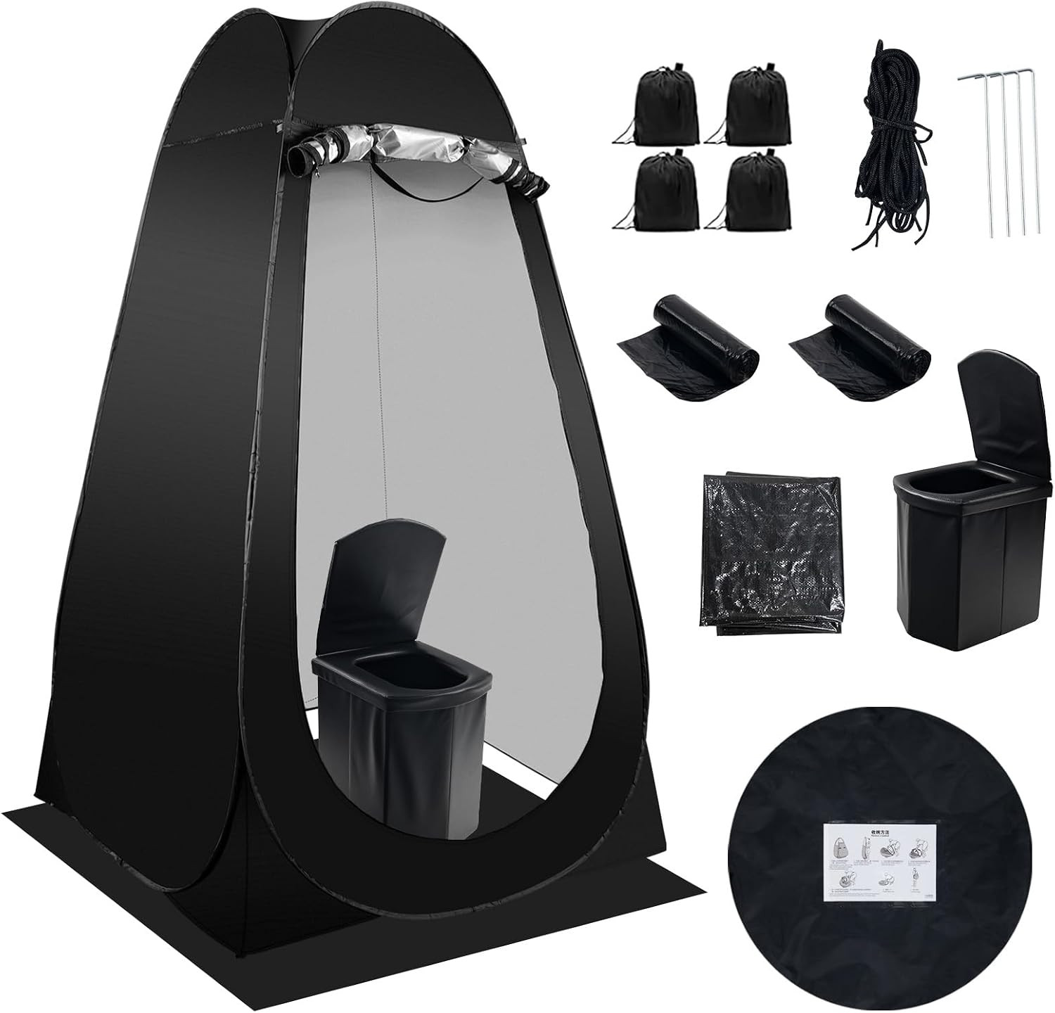 Portable Camping Toilet Kit for Adults, Pop up Privacy Tent, X Large Folding Toi