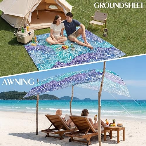 Beach Blanket Waterproof Sandproof 78”X81”/10’X9′ Oversized Mat | 100%