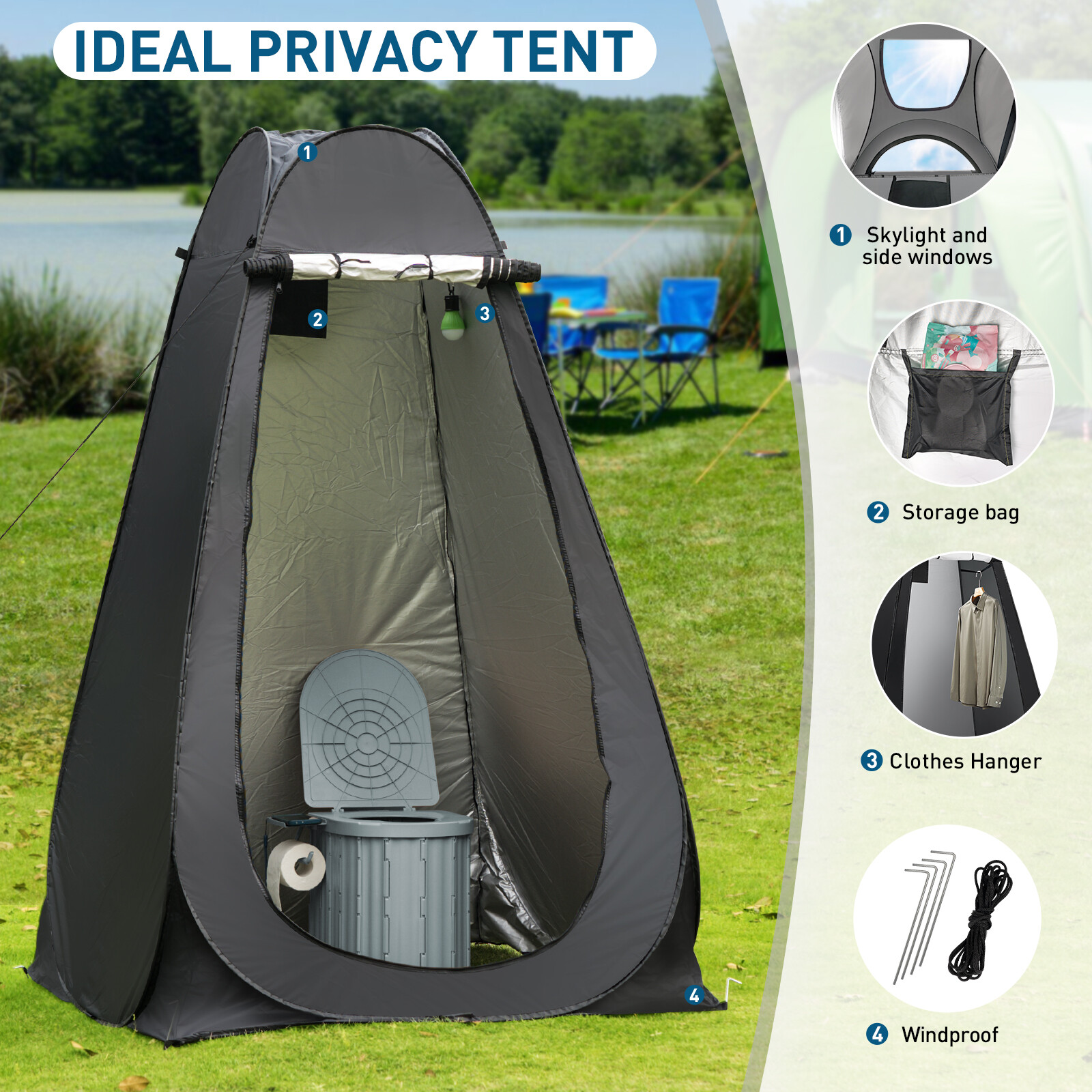 Portable Camping Toilet with Pop-Up Privacy Tent Outdoor Portable Folding Toilet