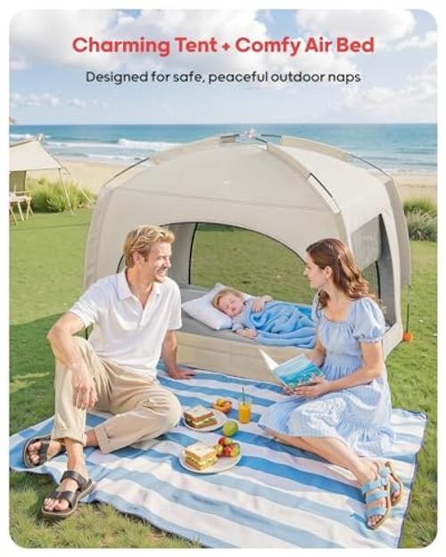 Lightweight Blow Up Kids Air Mattress with Hand Pump – Indoor & A-khaki Gray