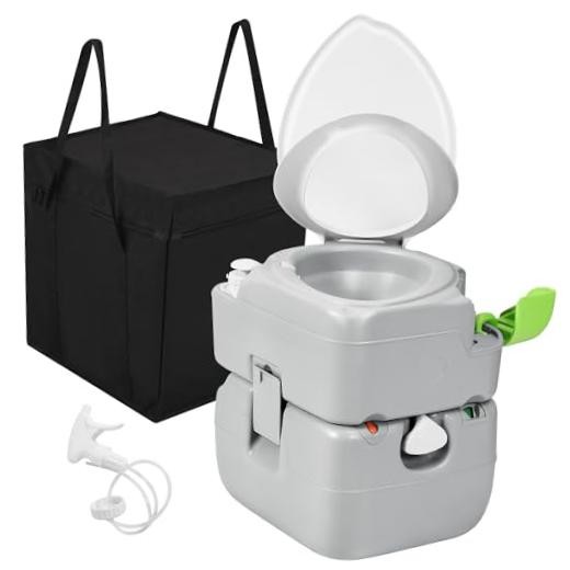 Portable Toilet Camping Porta 5.8 Gal Extended Diagonal Seat+Bag+Sprayer