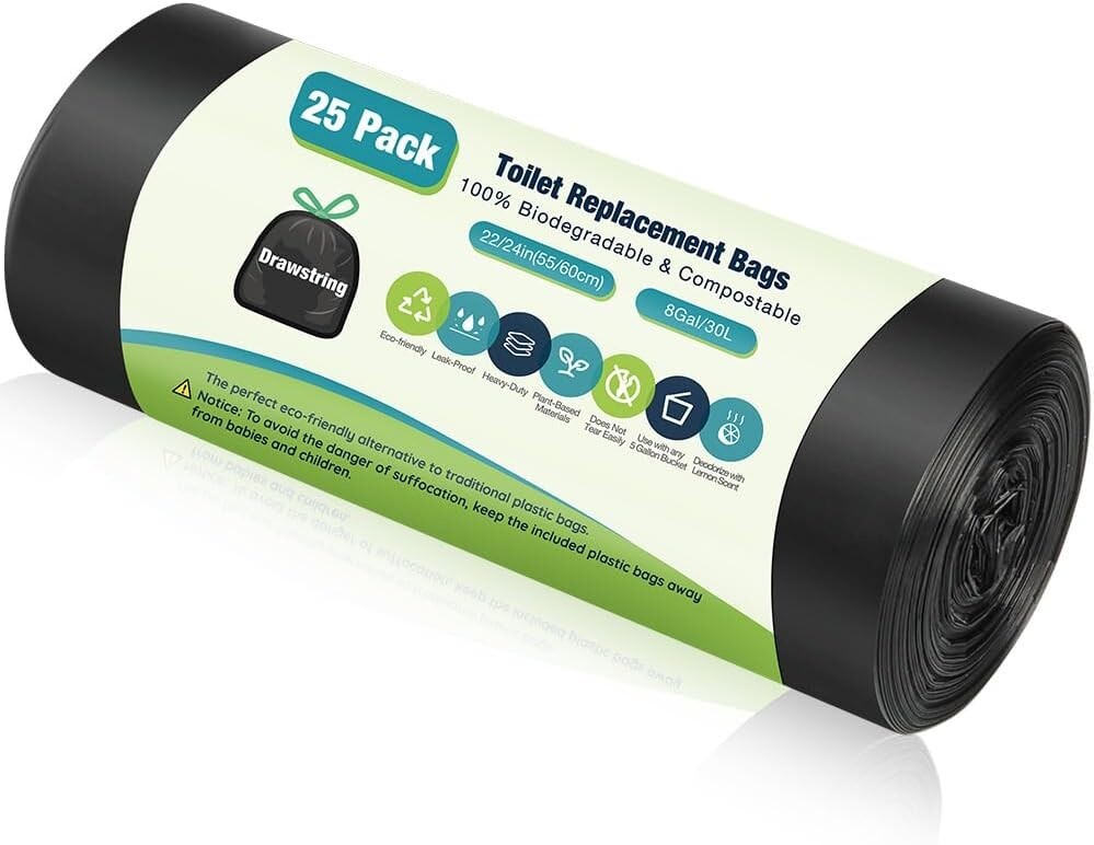 Portable Toilet Bags with Drawstring & Lemon Scent, Biodegradable Camping Toilet
