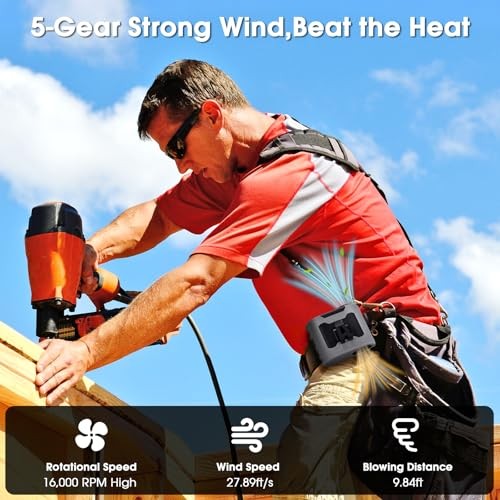 40H Portable Waist Fan, Rechargeable Wearable Shirt Clip Fan with Light, Grey