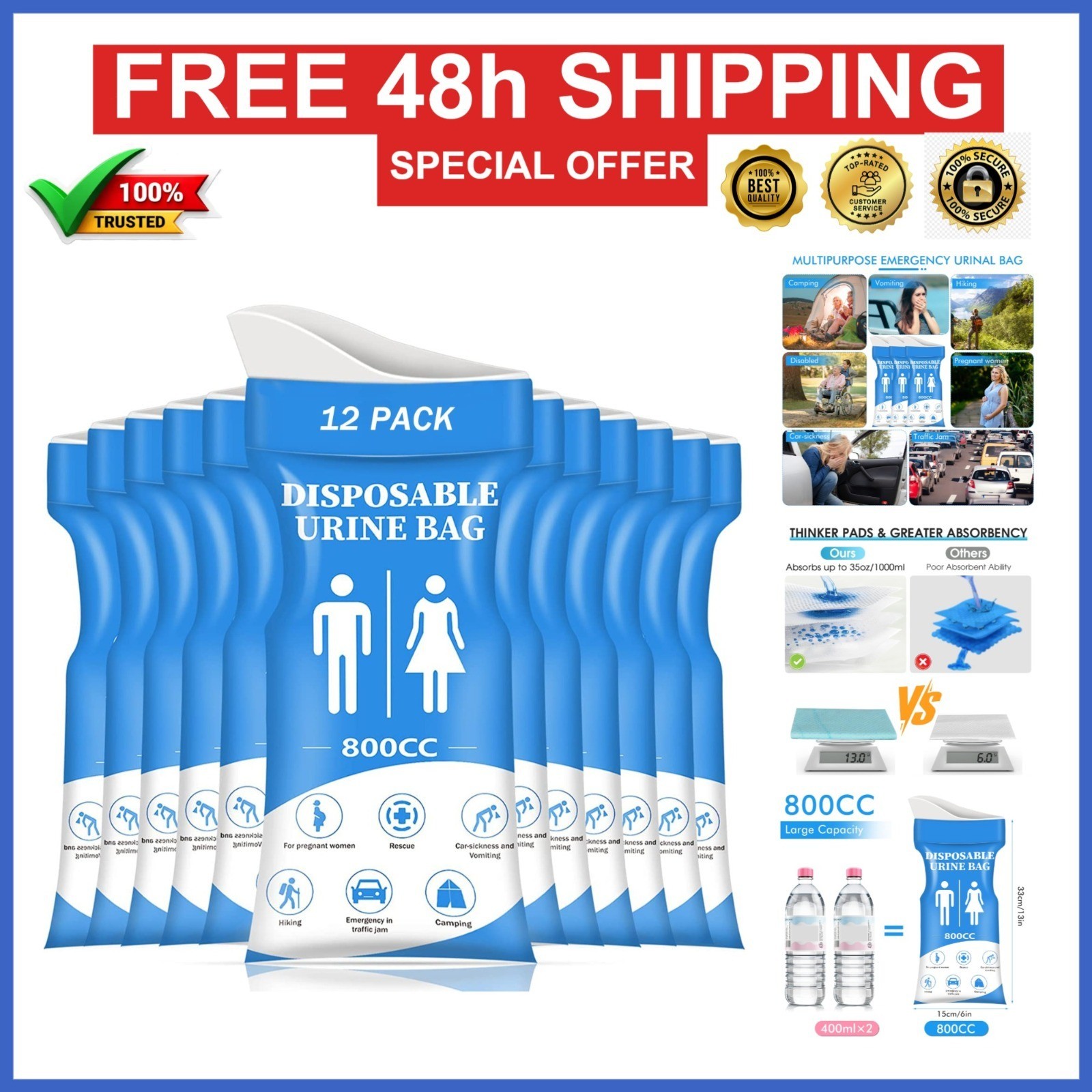 DIBBATU Disposable Urine Bag 800ML – Travel Pee Bags for Men & Women