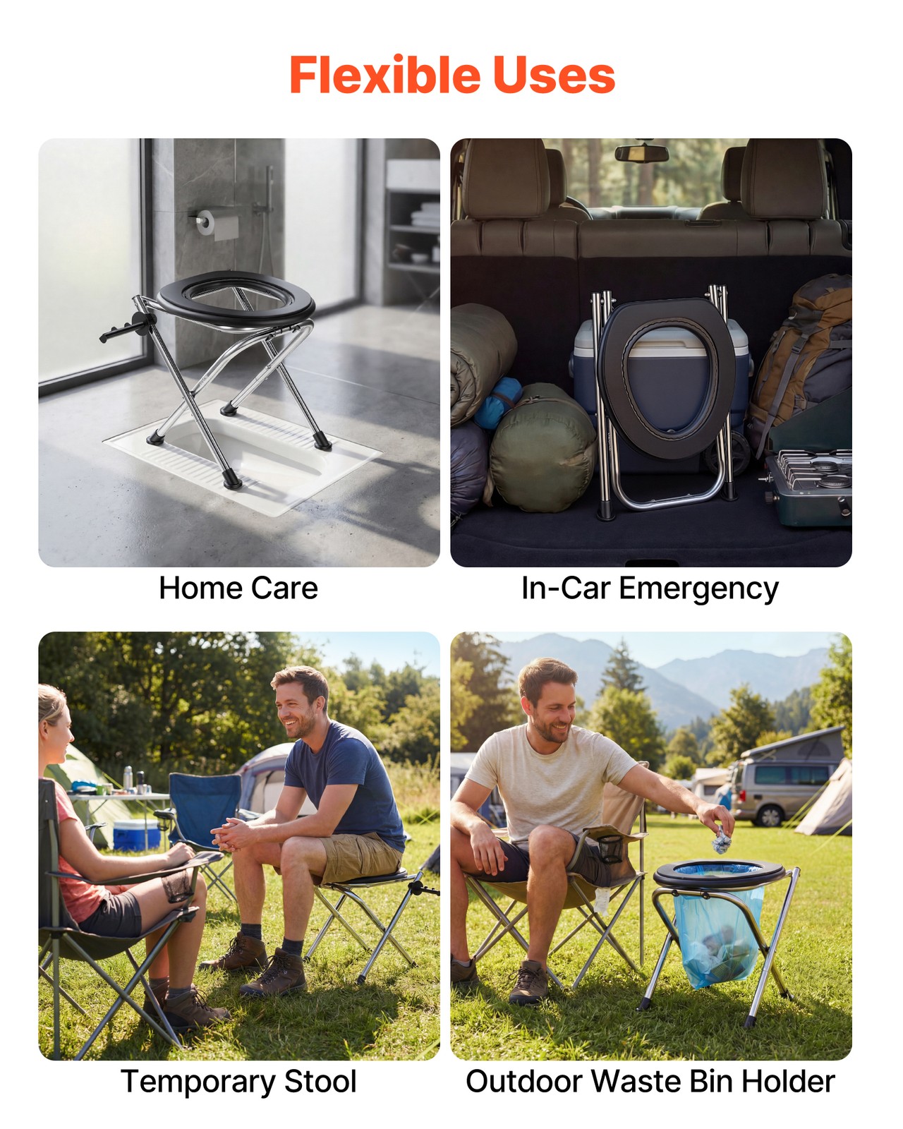 VEVOR Portable Toilet Folding Toilet Portable Chair 350 lbs Camping Travel Seat