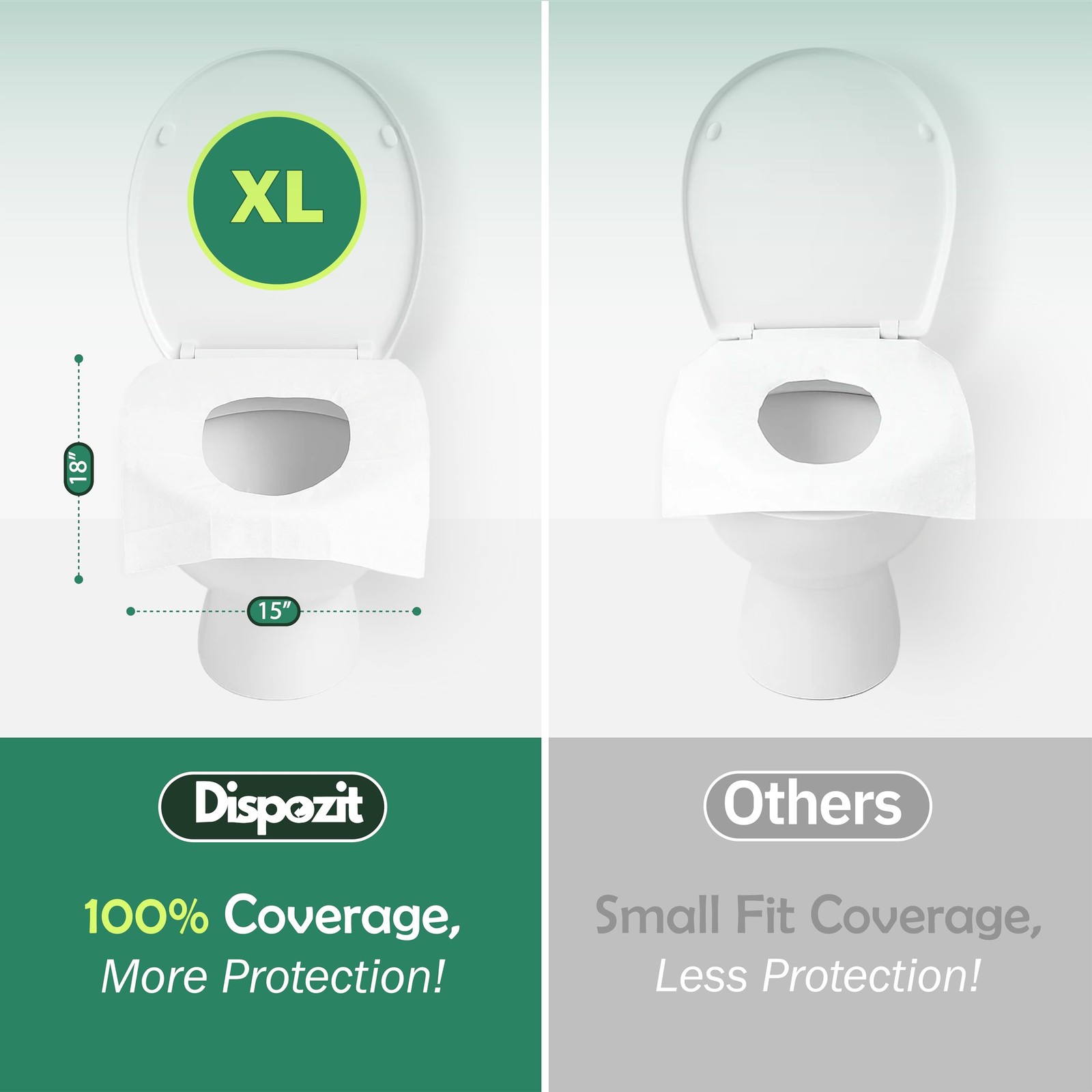 60 Pcs XL disposable flushable toilet seat covers 100% 60 Pcs, White