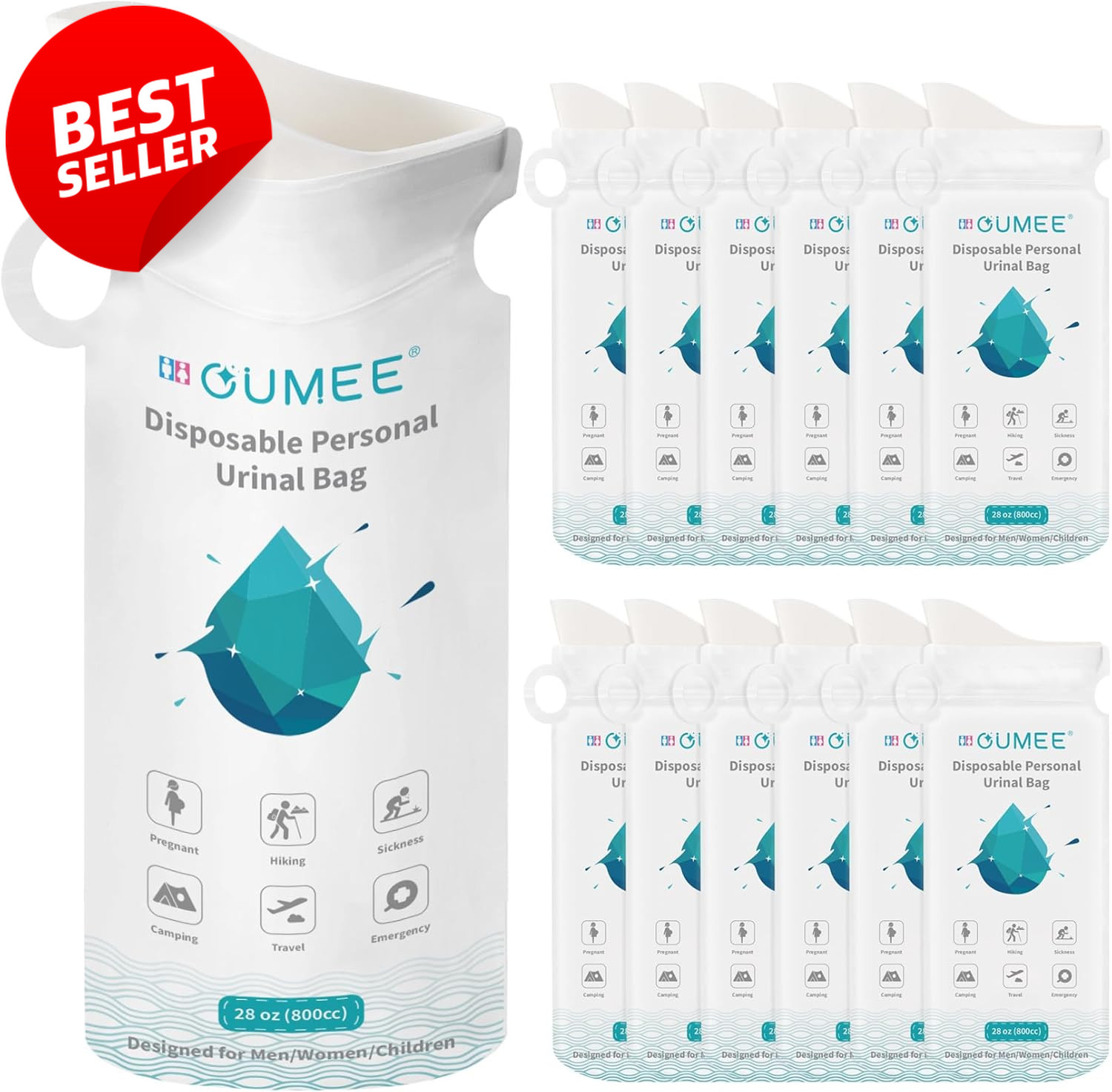 800ML Emergency Disposable Urinal Bags, 8/12/20/23/28 Pcs Camping Pee Bags Unise