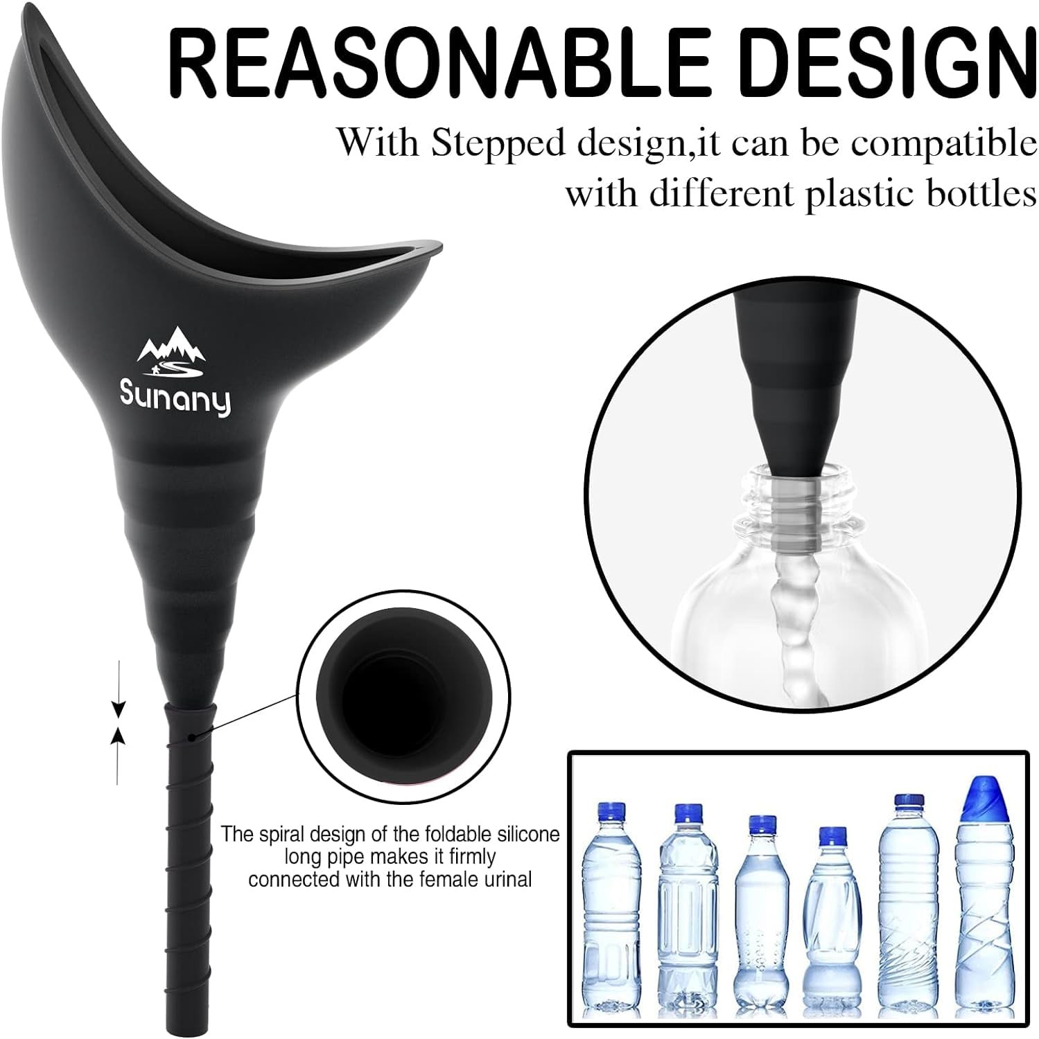 Reusable Silicone Female Urination Device Pee Funnel for Women Black