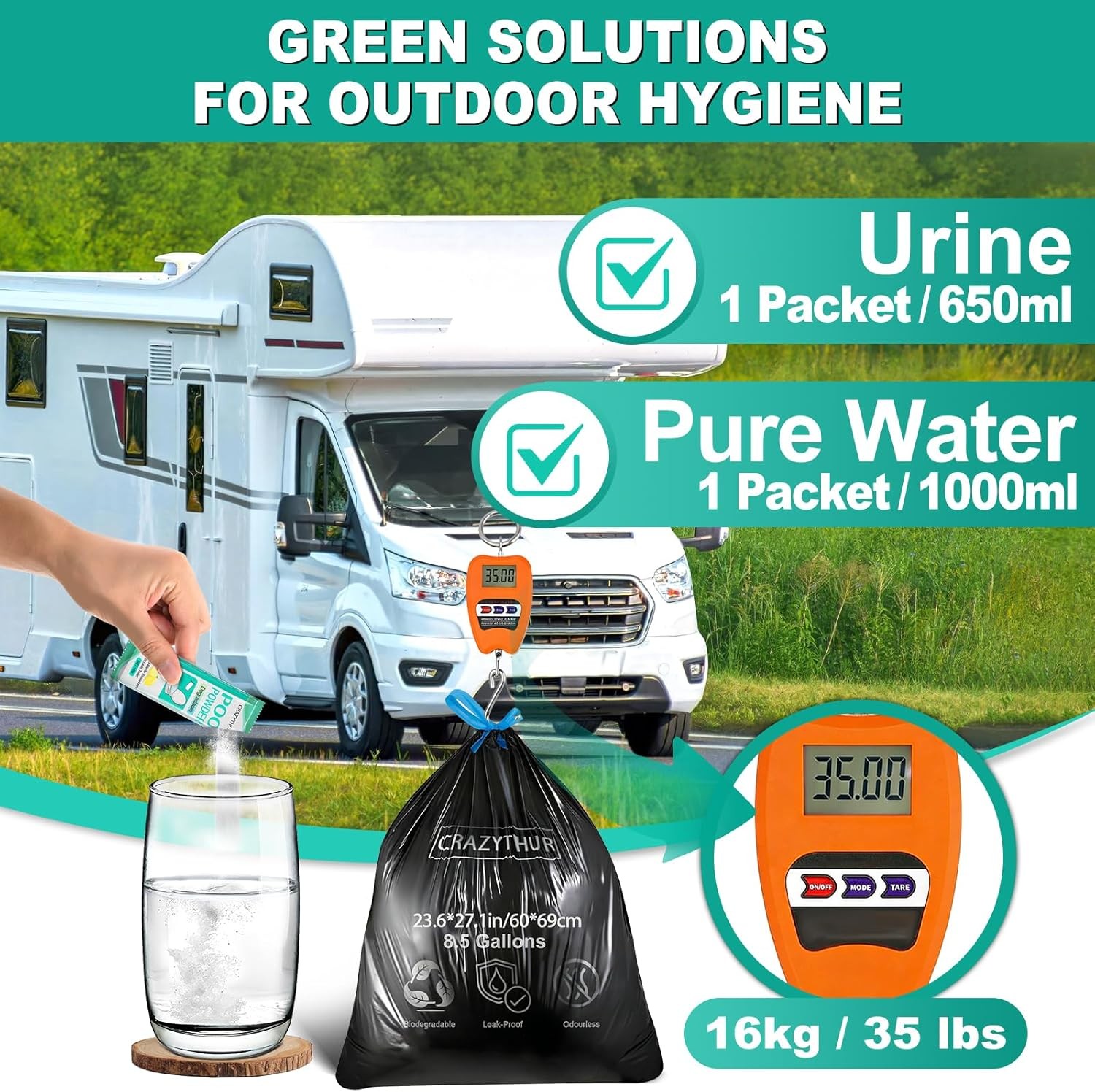 Portable Toilet Gel, Poo Powder for Portable Toilet, Camping Toilet Gel, Pee Pow