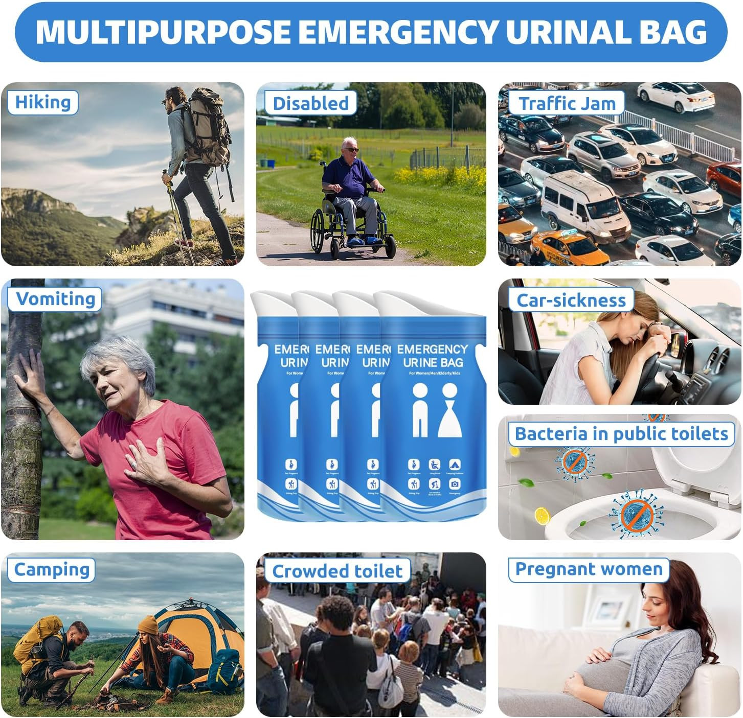 900CC Disposable Urine Bag, 12 PCS Emergency Portable Urinal Bags for Men/Wom…