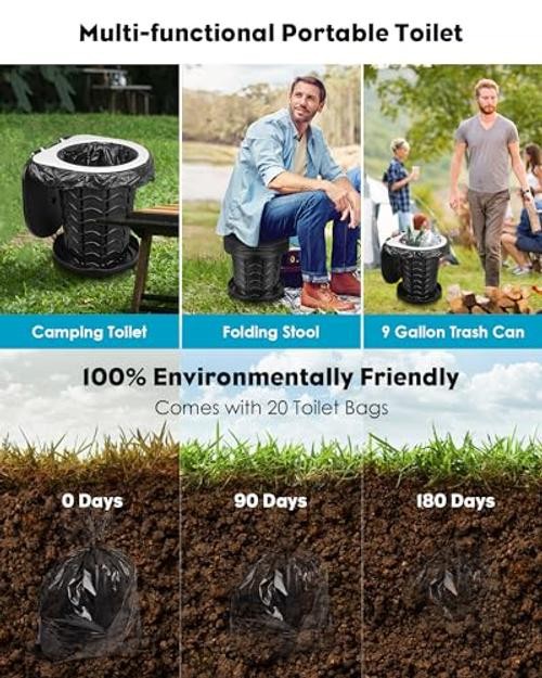 Portable Toilet for Adults, Adjustable Height Camping Toilet Black（1PCS）
