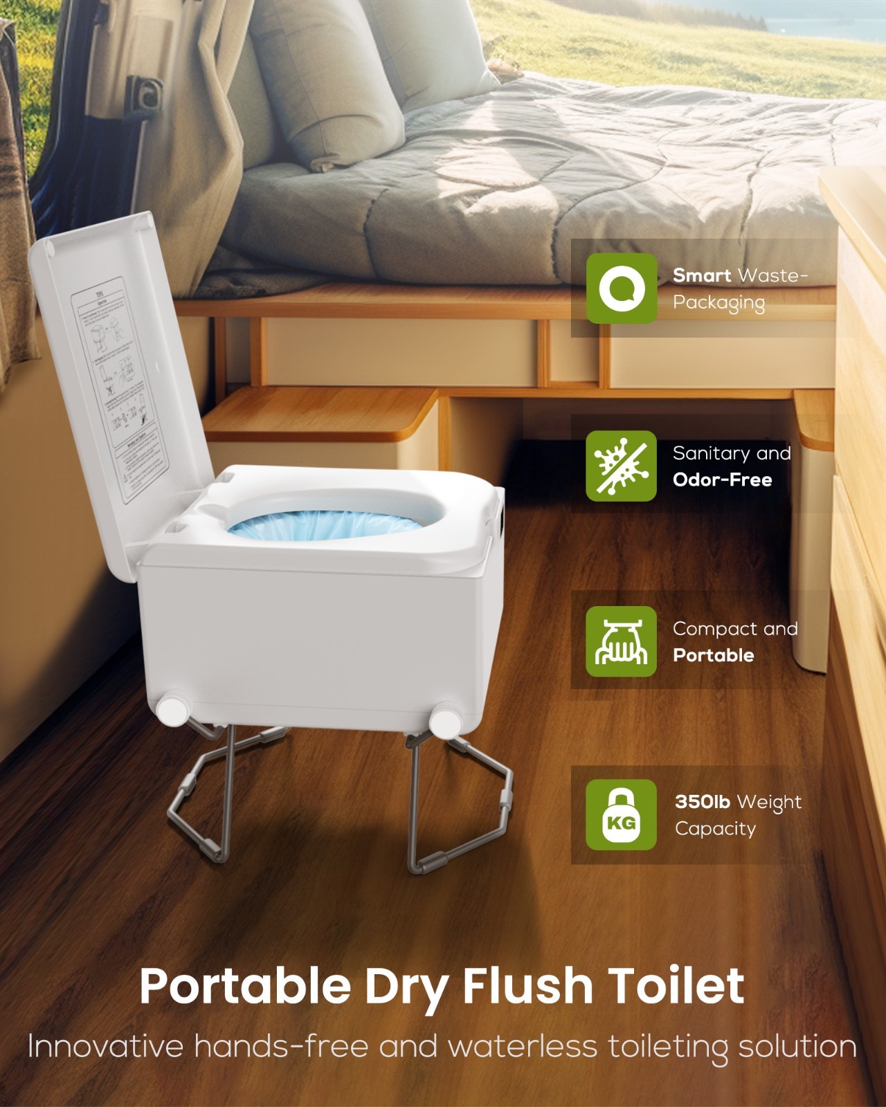 LE-310 White Dry Flush Toilet – Waterless, Odorless, Self-Contained Portable