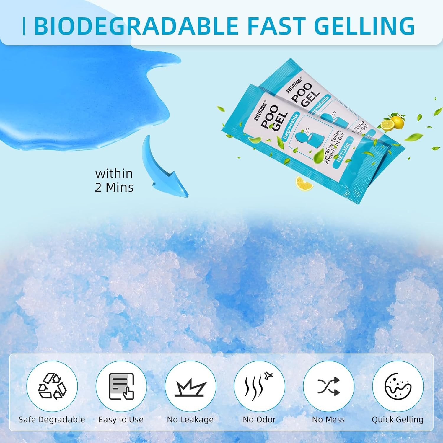 Portable Toilet Absorbent Gel Powder, 25 Pack Poo Gel for Camping Toilet Solid