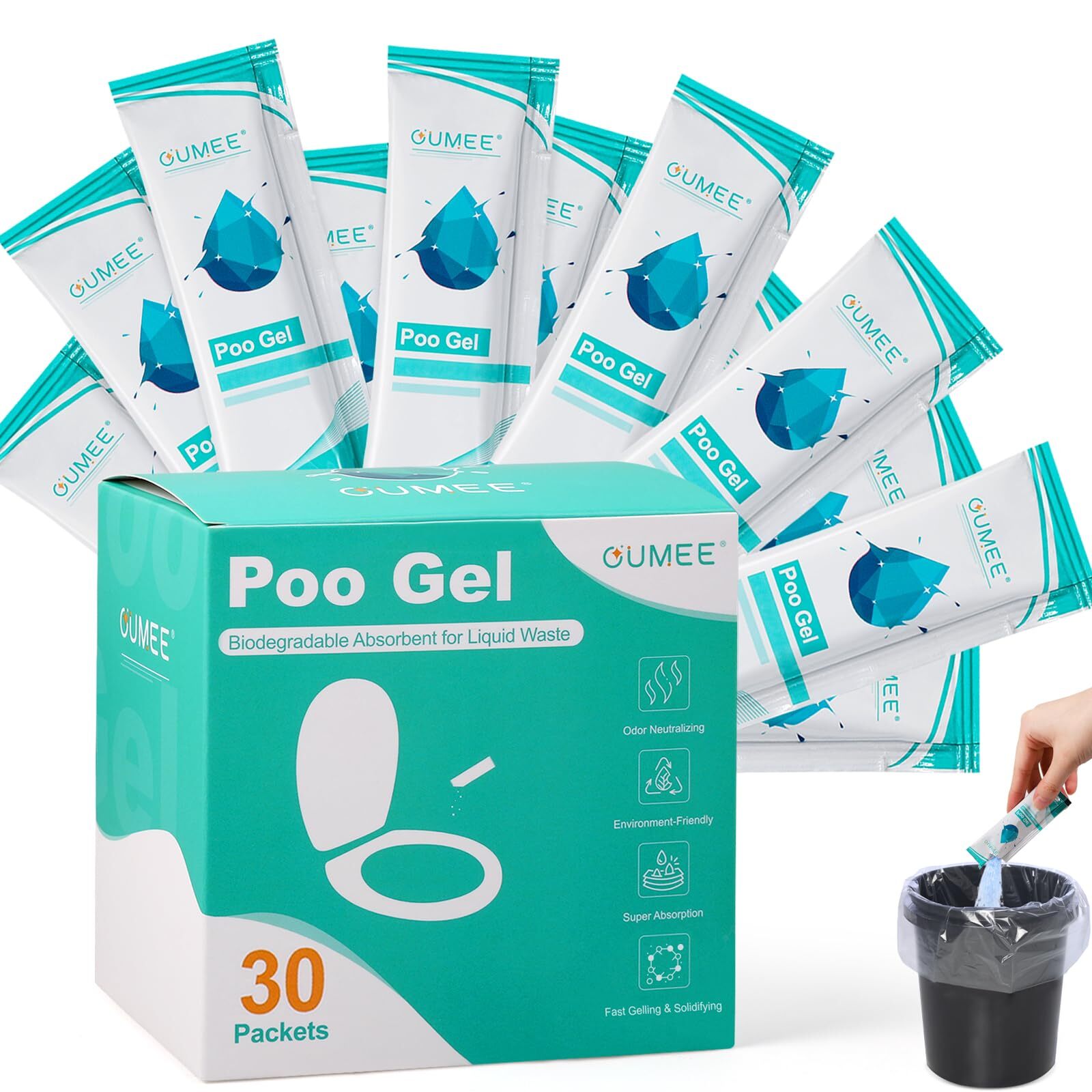30 PACK Poo Gel for Portable Toilet, Camping Toilet Powder for Potty Bags, Ec…
