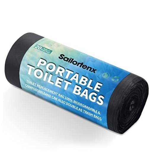 80/60/20 Portable Camping Toilet Bags 100% Compostable 8 Gallon 20 count-BLACK