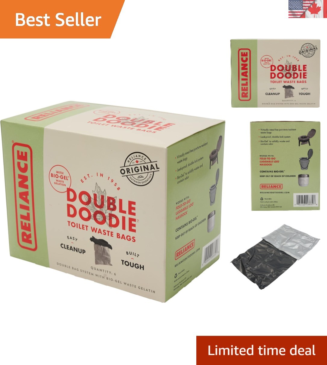 Double Doodie Disposable Waste Bags – Reliable 6-Pack with Zip Lock Technology