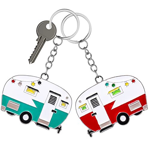 Thinp 2 Pieces Camper Keychain, RV Camper Keyring Accessories for Red, Green