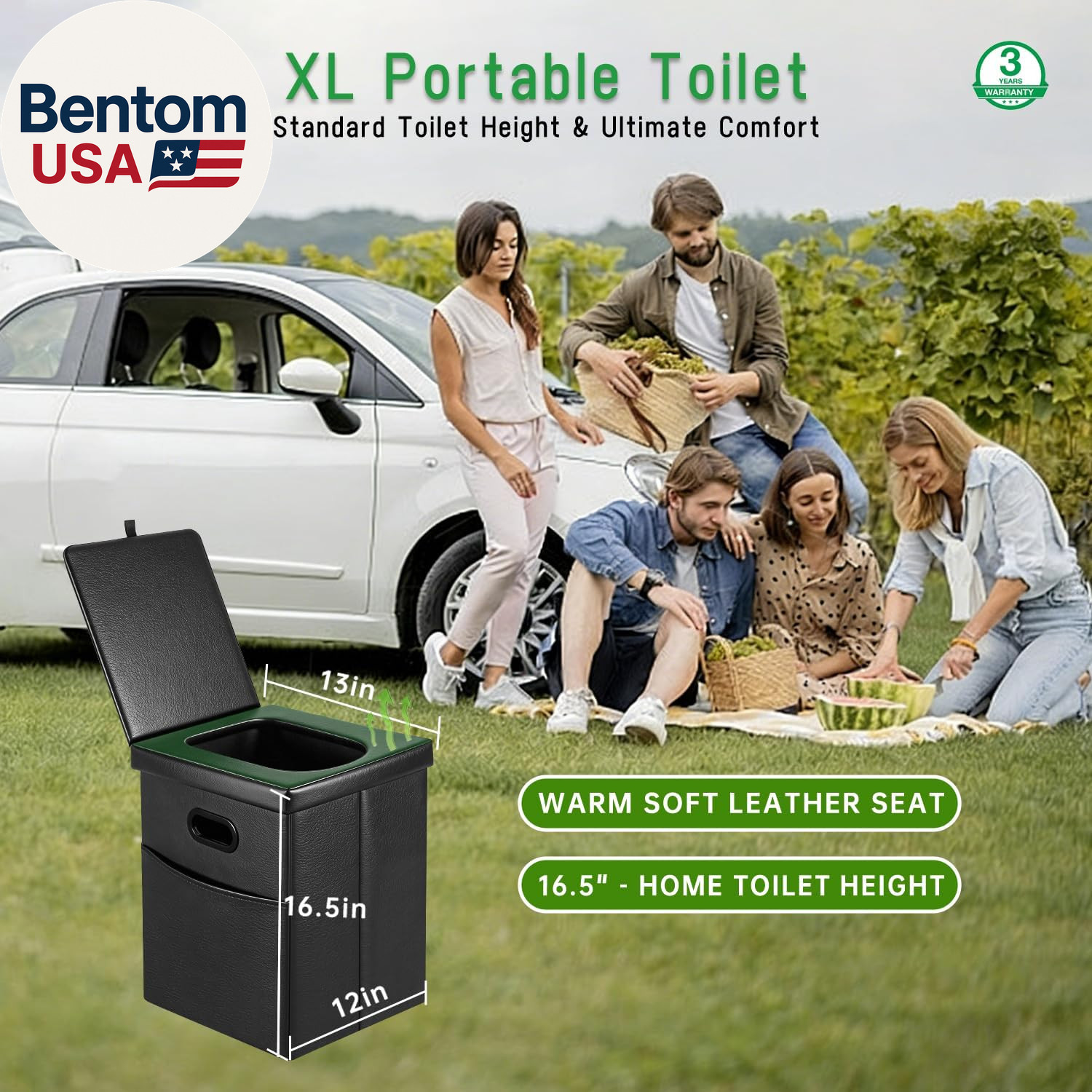 16.5″ XL Portable Toilet for Camping, Foldable Travel Toilet for Adults with Cus