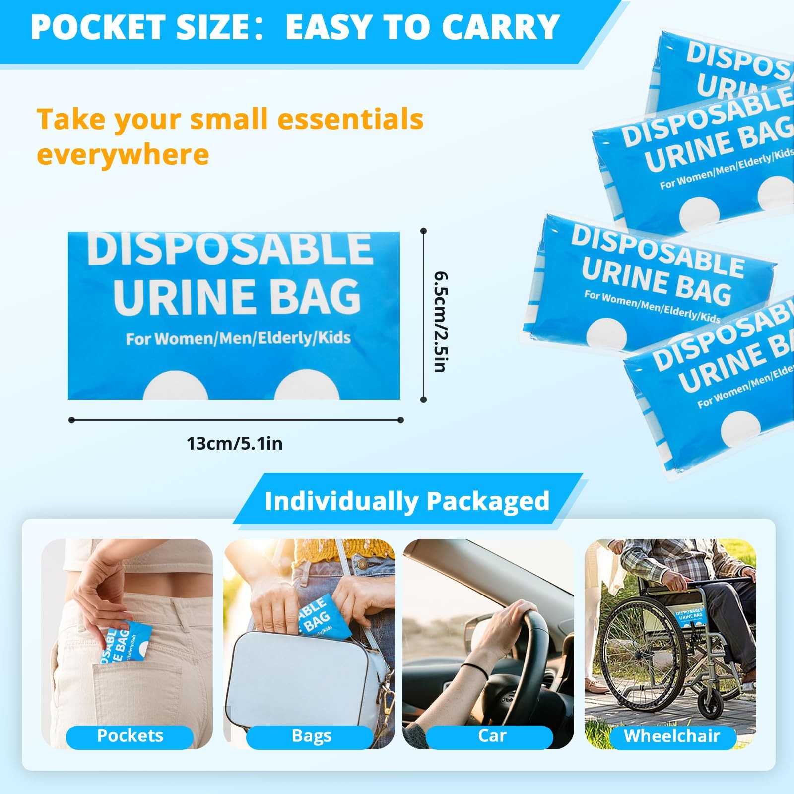 Portable Urine Bags Emergency Travel Pee Urinal Toilet Disposal Pouches 24 Count