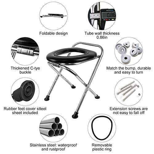 Portable 16.5″ Camping Toilet – 350LB Capacity, Stainless Steel, Soft Seat, Coll