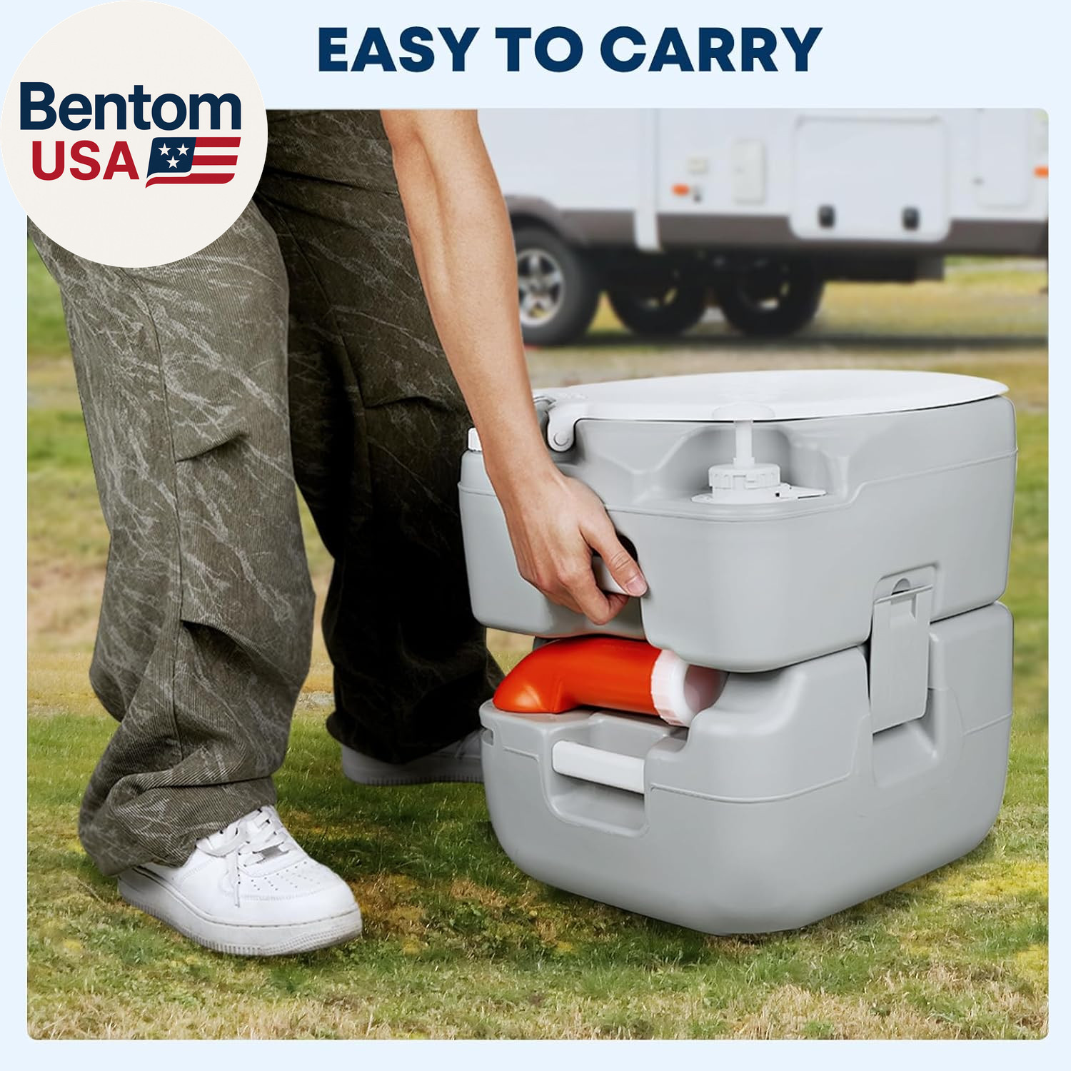 5.8 Gal Camping Toilet: Portable Toilet for Adults with Diagonal Elongated Bowl