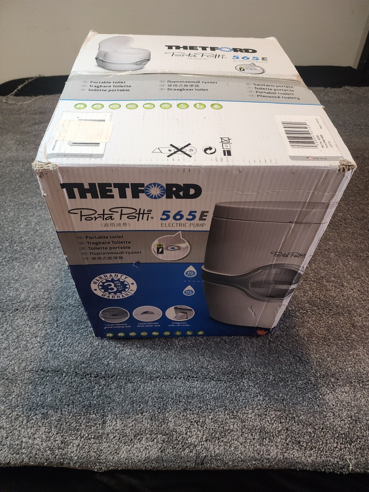 Thetford Porta Potti 565E Curve Portable RV or Boat Toilet