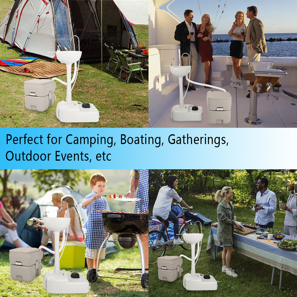 Portable Outdoor Hand Sink w/RV Camper Gravity Pedal Flush Toilet For Boats Camp