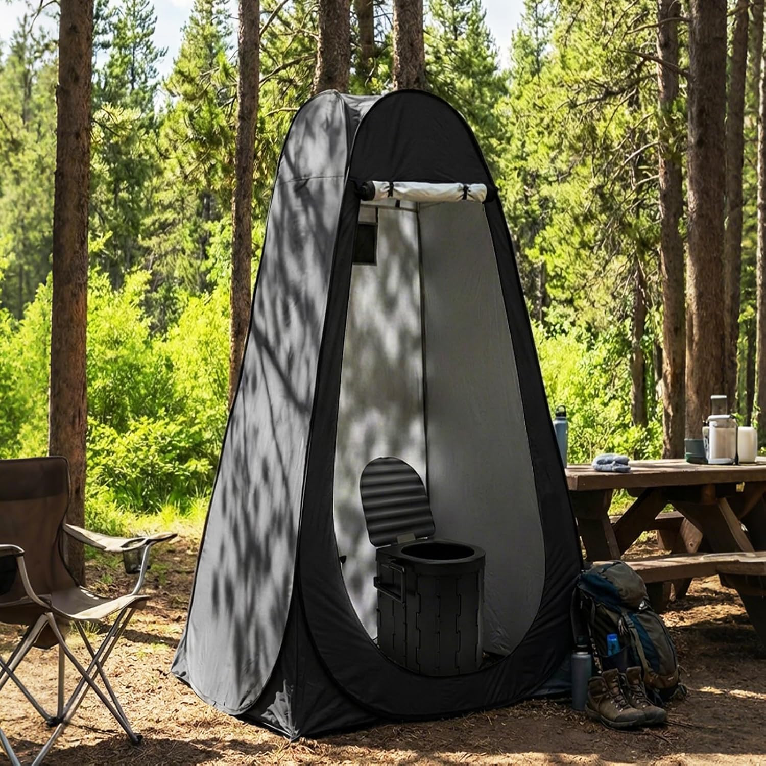 Portable Camping Toilet with Privacy Tent Foldable Outdoor Restroom Travel Kit