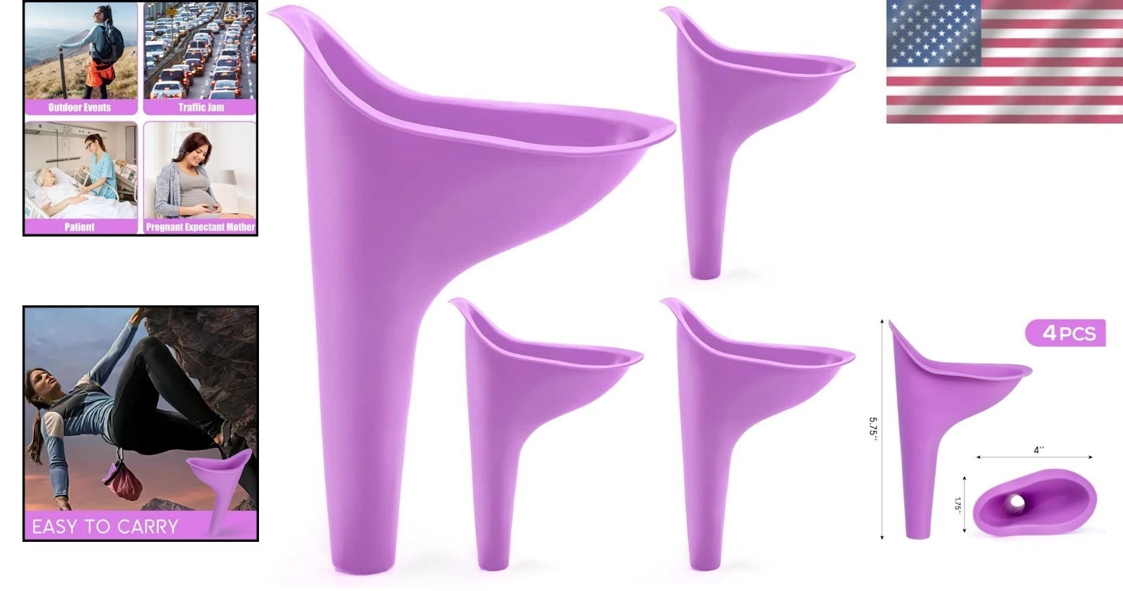 4PCS Portable Female Urinal Funnels – Hygienic Pee Funnel for Travelers
