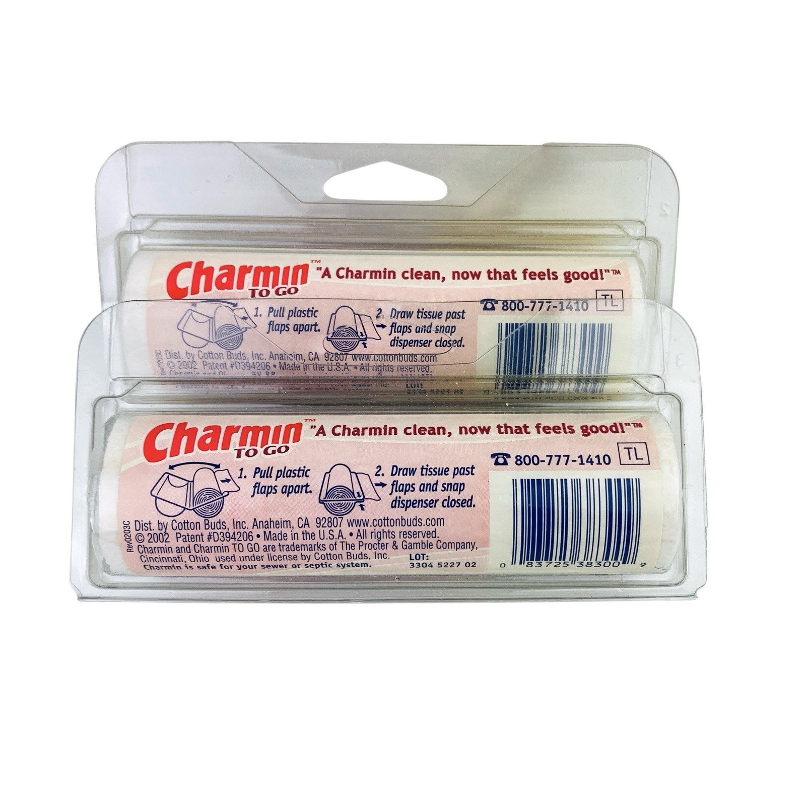 Vintage Charmin To Go Toilet Paper 1-Ply Bath Tissue 2 Dispensers 110 Sheets NOS