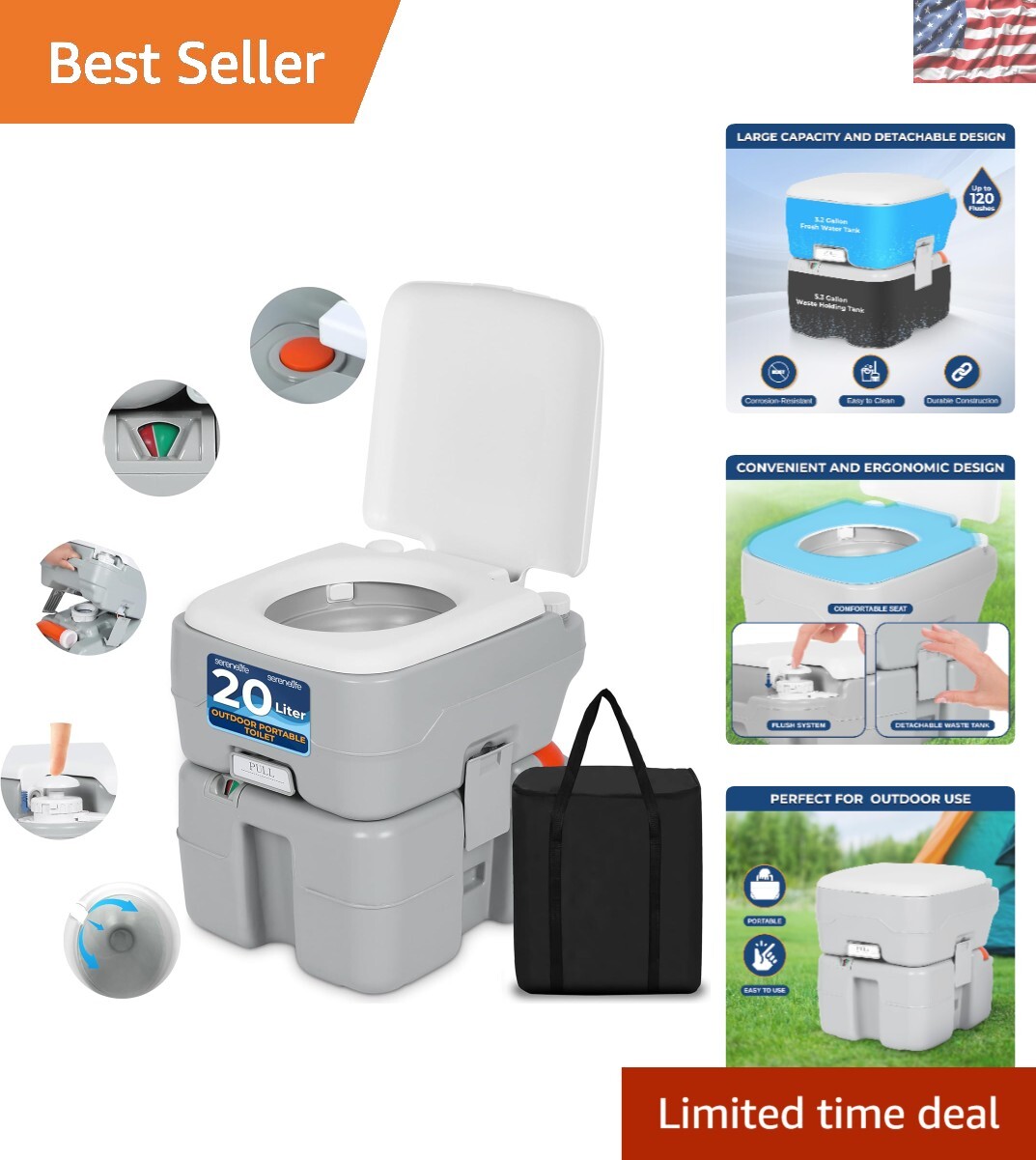 5.2 Gallon Leak-Proof Porta Potty with Detachable Tank – Ideal for Camping
