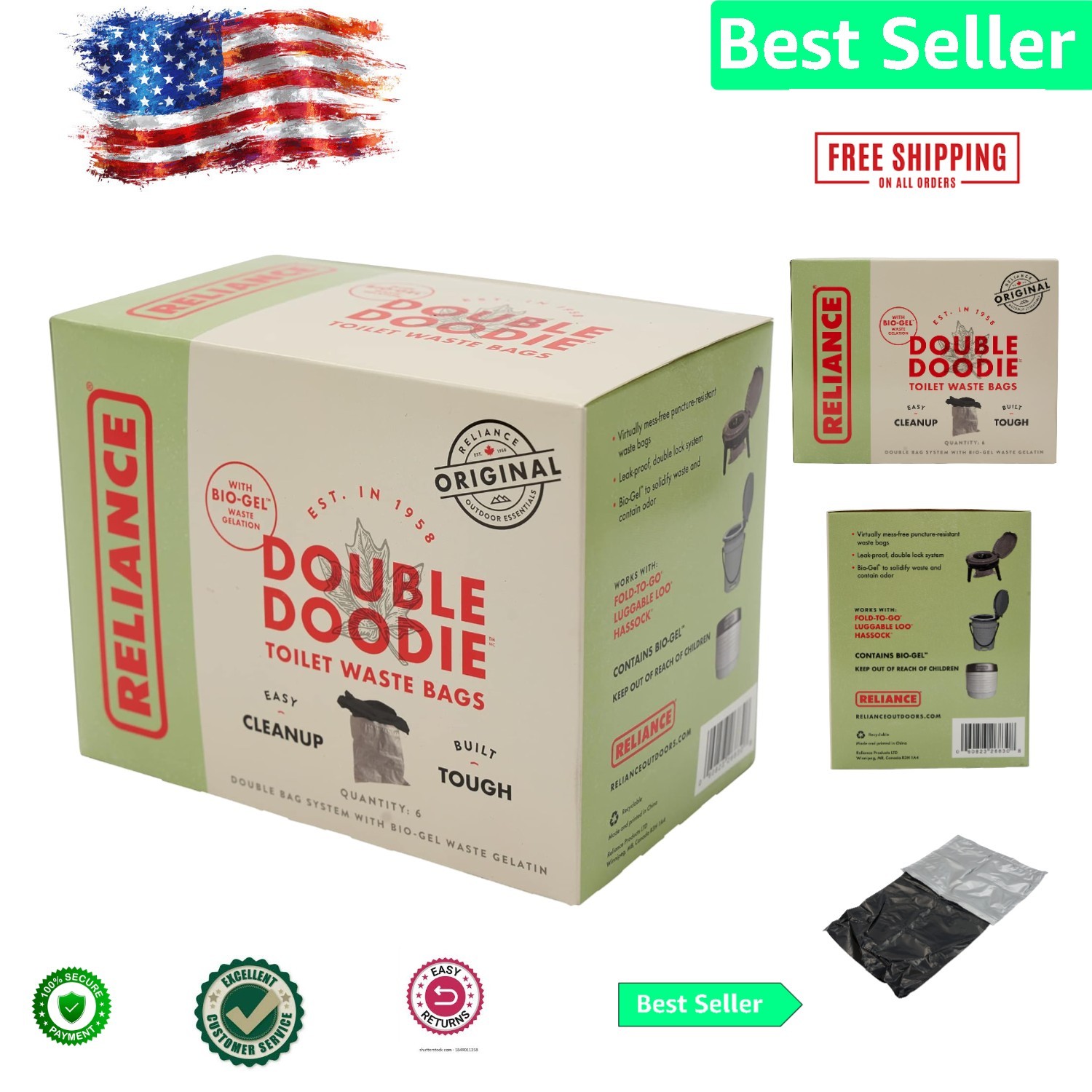 Convenient Disposable Toilet Waste Bags – 5 Gallon, 6 Pack for Travel & Camping