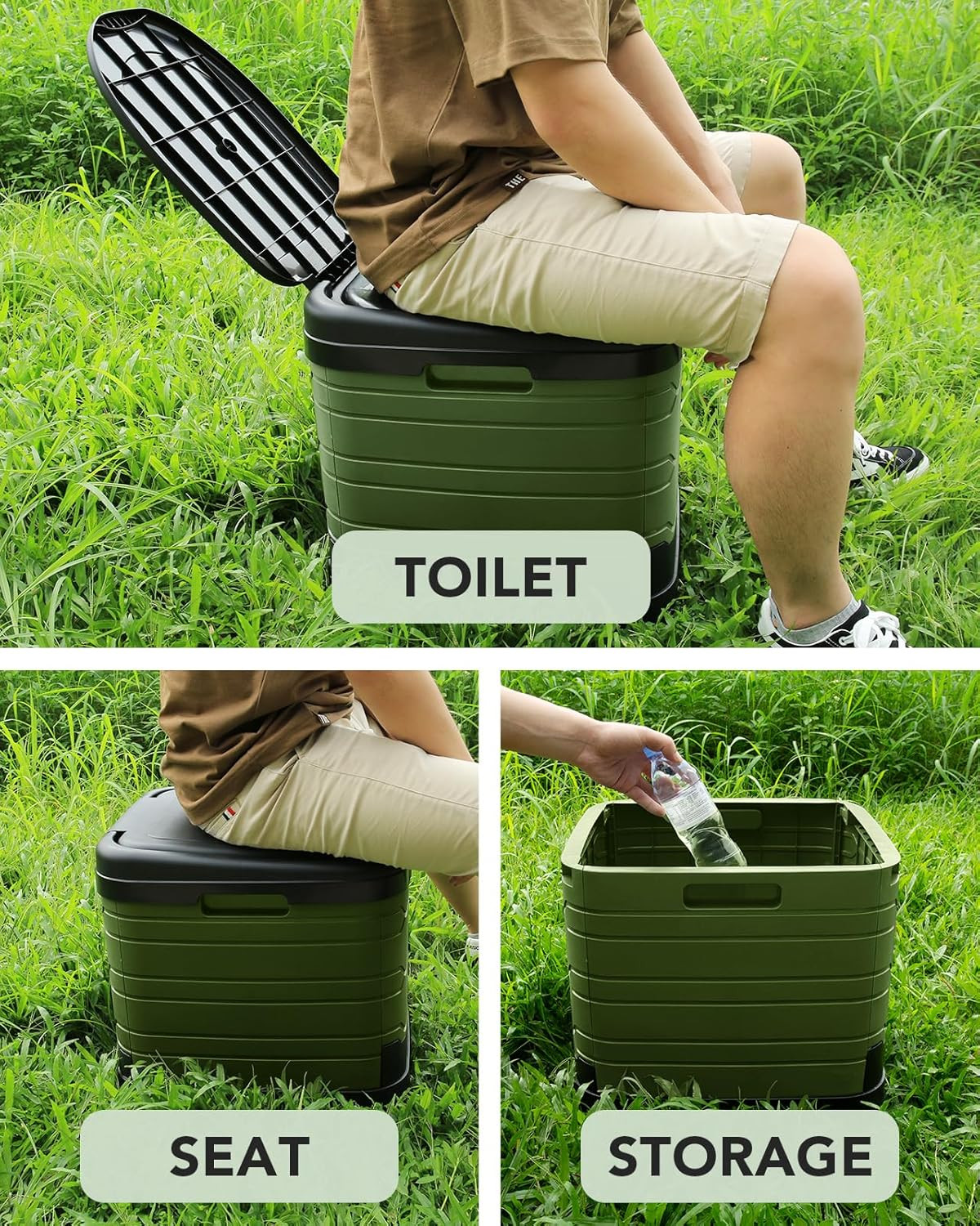 XXL Portable Toilet for Adults – Upgraded Collapsible Camping Toilet 16.7″ High