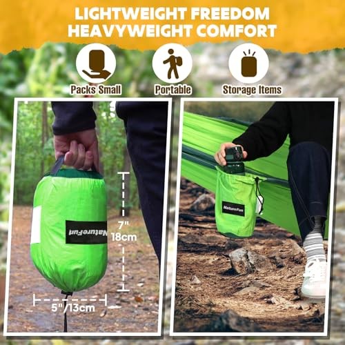 NATUREFUN Ultra-Light Travel Camping Hammock | 275x140cm Light Green/Dark Green