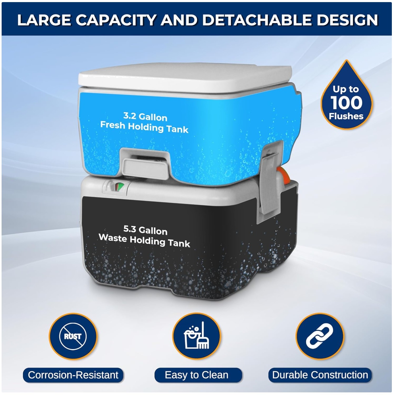 Portable Camping Toilet – 5.2 Gal, 100+ Flushes