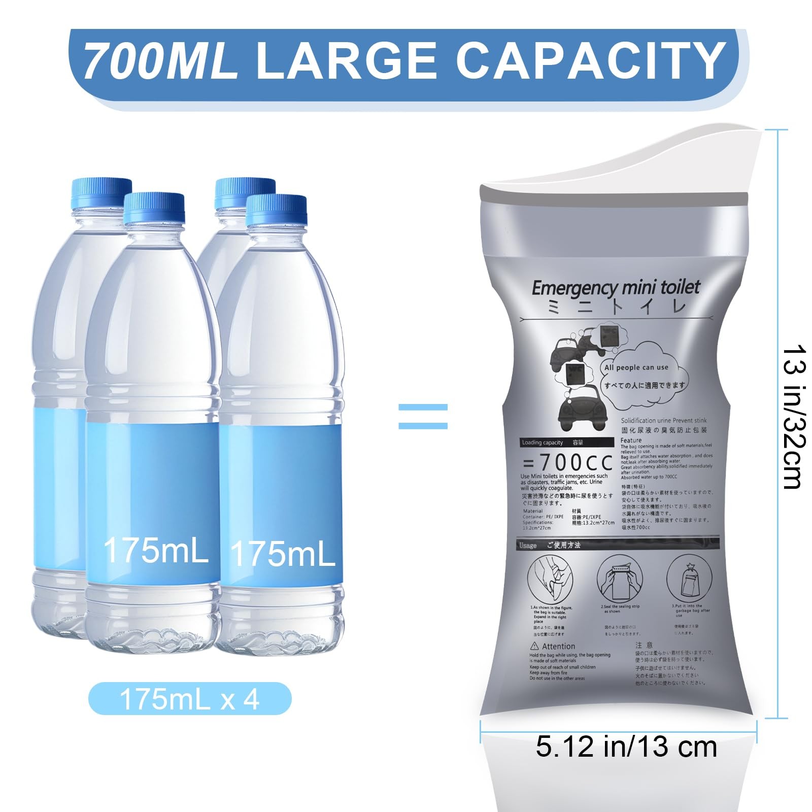 12 Pack Disposable Urine Bag, Men’s/’s Urine Bag, 700ml Portable Urine and Vo…
