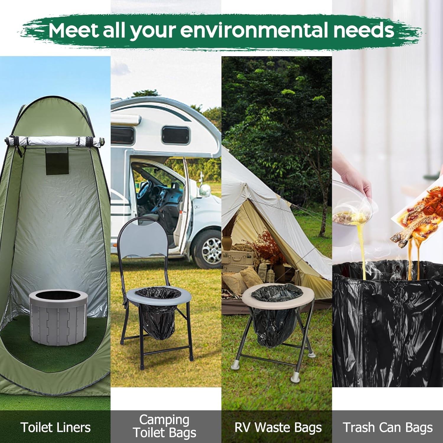 120 Portable Camping Toilet Bags, Biodegradable Compostable 5-8 Gallon Emergency