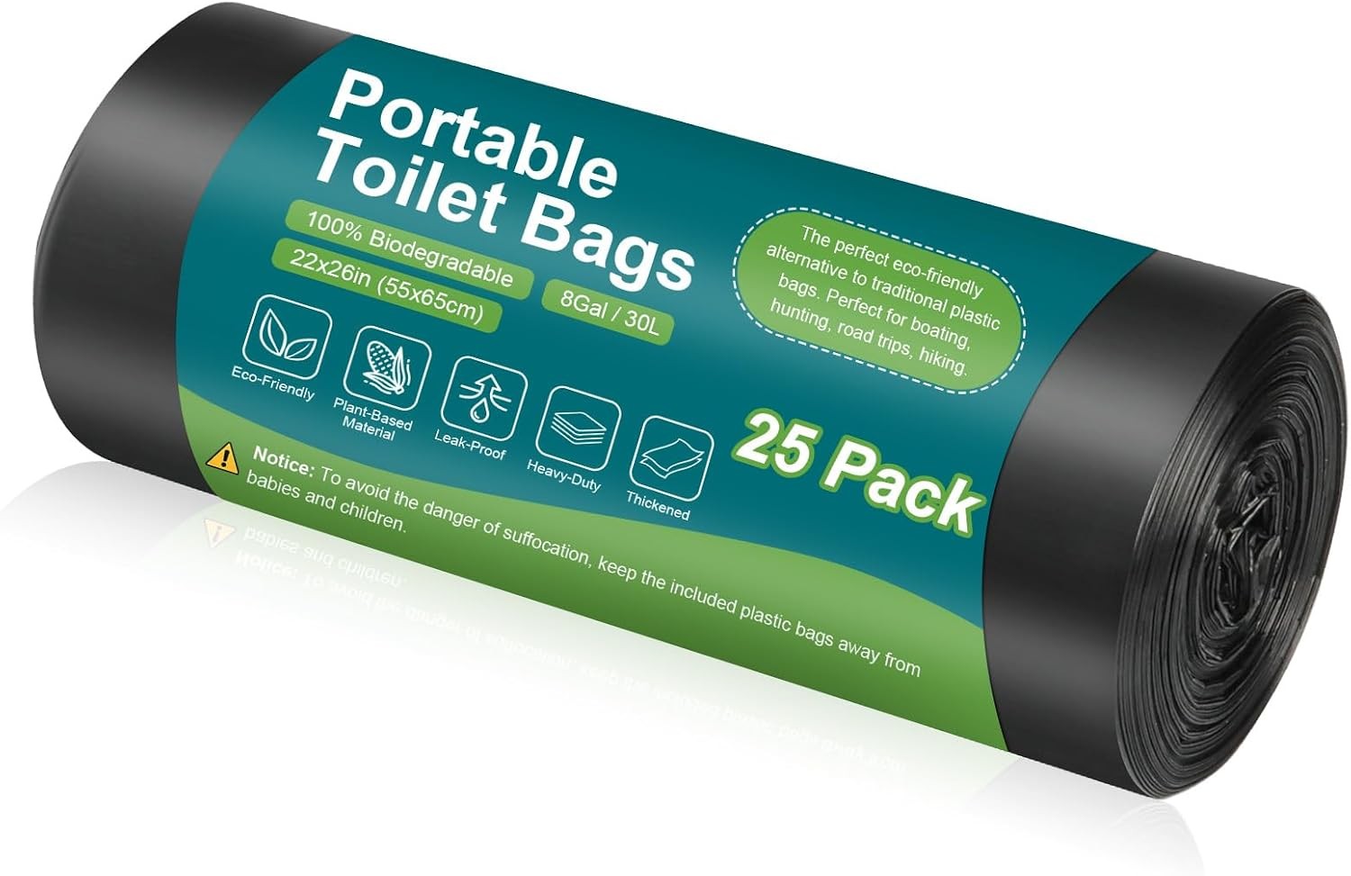 100 Portable Toilet Bags Drawstring Biodegradable Camping Potty Bags 8 Gallon